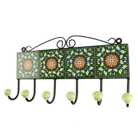 Forest Green Wheel Flower Ceramic Tile Hook